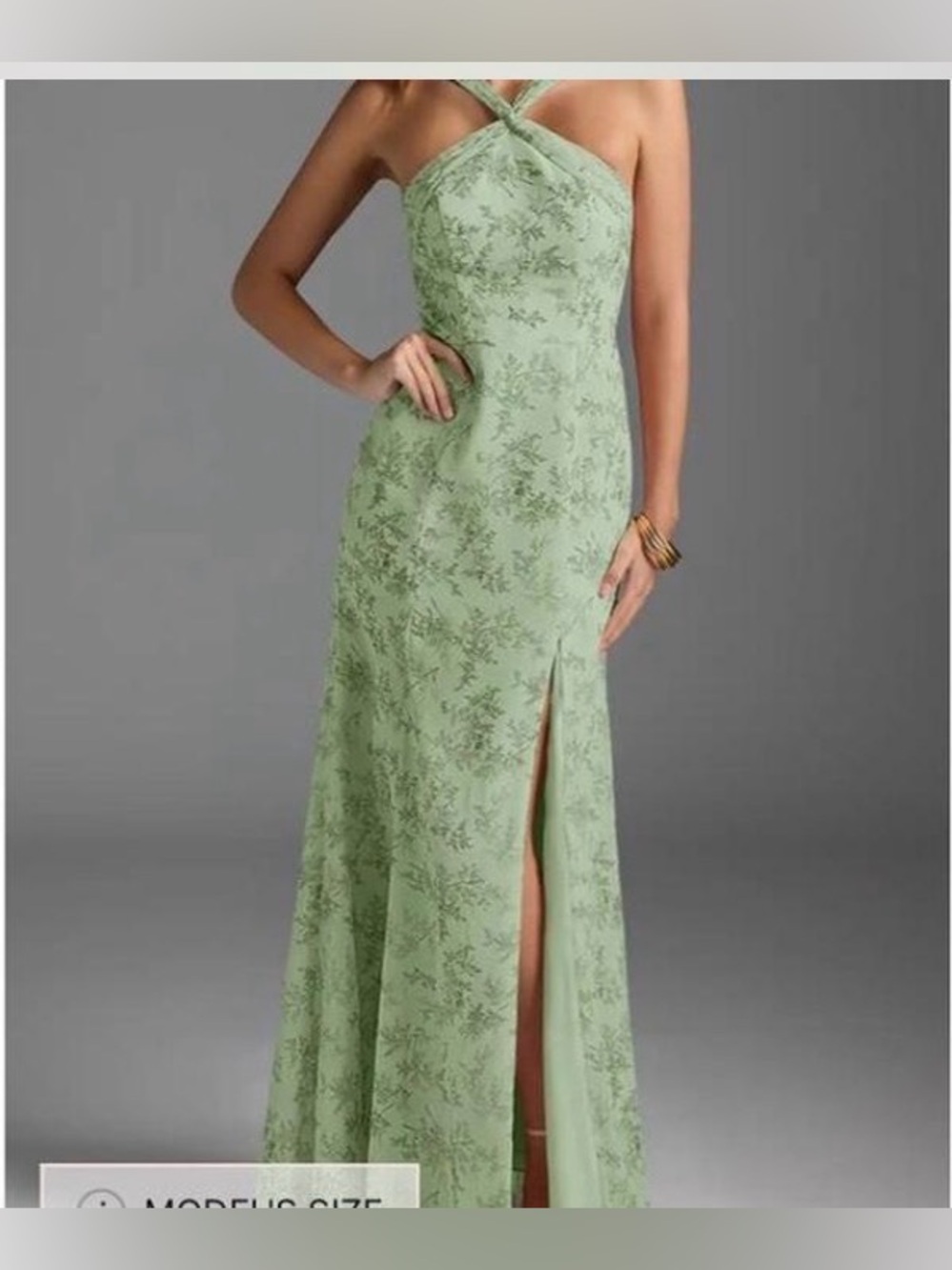 Sage Green Floral Halter Evening Dress